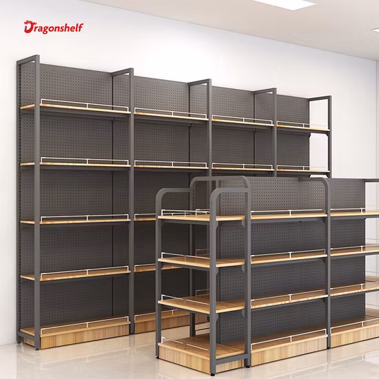 Dragonshelf カスタマイズされたスチールと木製の棚スーパーマーケットのディスプレイラック店舗の棚酒類の棚